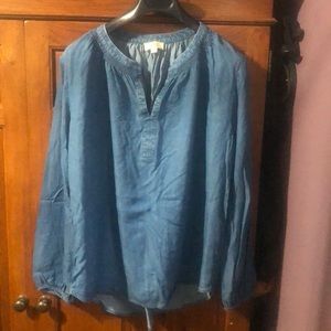 Loft  denim v Neck lyocell tunic shirt xl